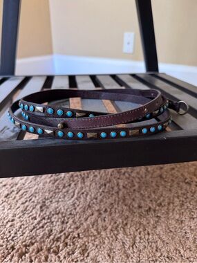 Hollister Brown Leather Belt with Turquoise Studs